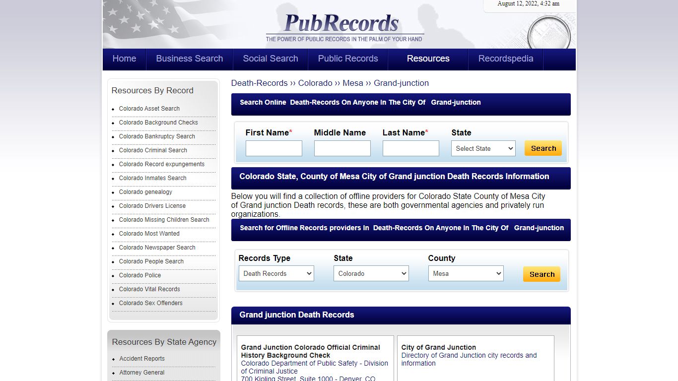 Grand junction, Mesa County, Colorado Death Records