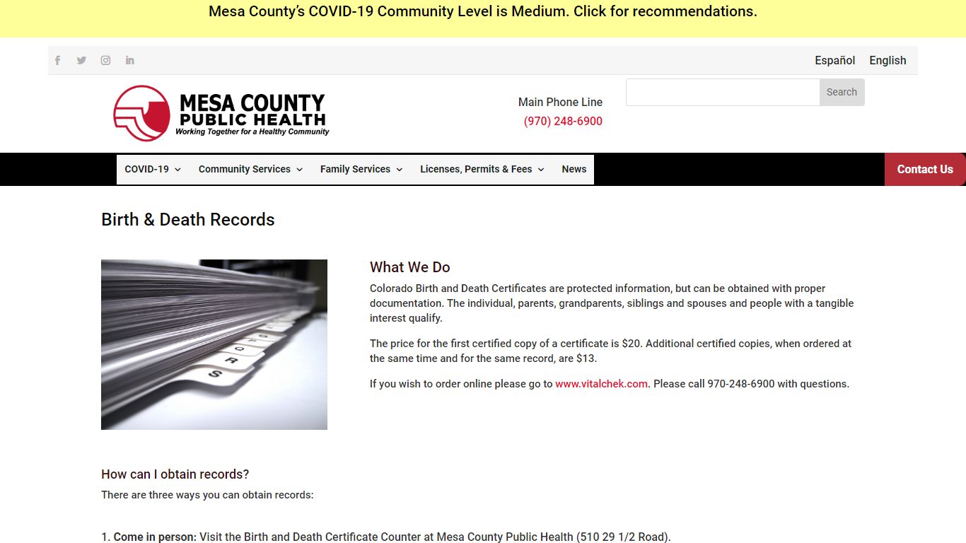 Birth & Death Records | Mesa County Public Health
