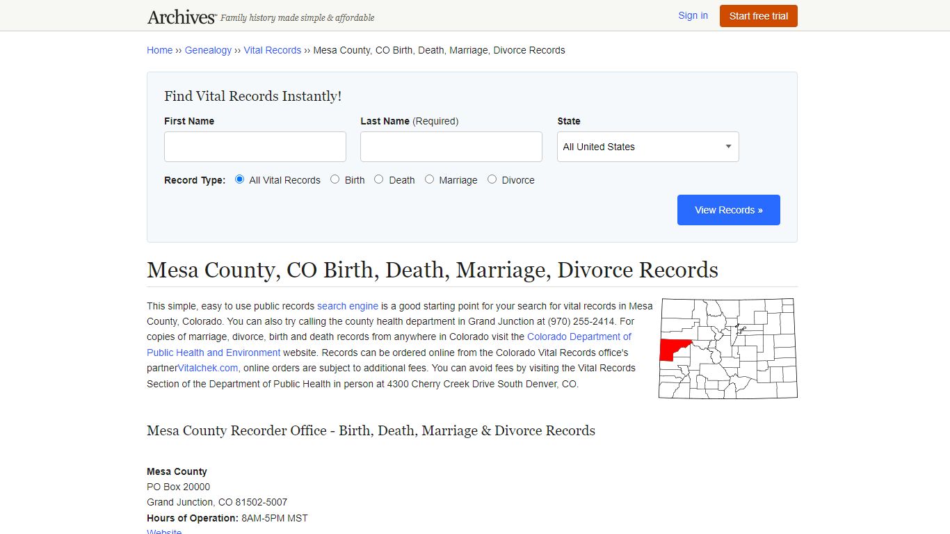 Mesa County, CO Birth, Death, Marriage, Divorce Records