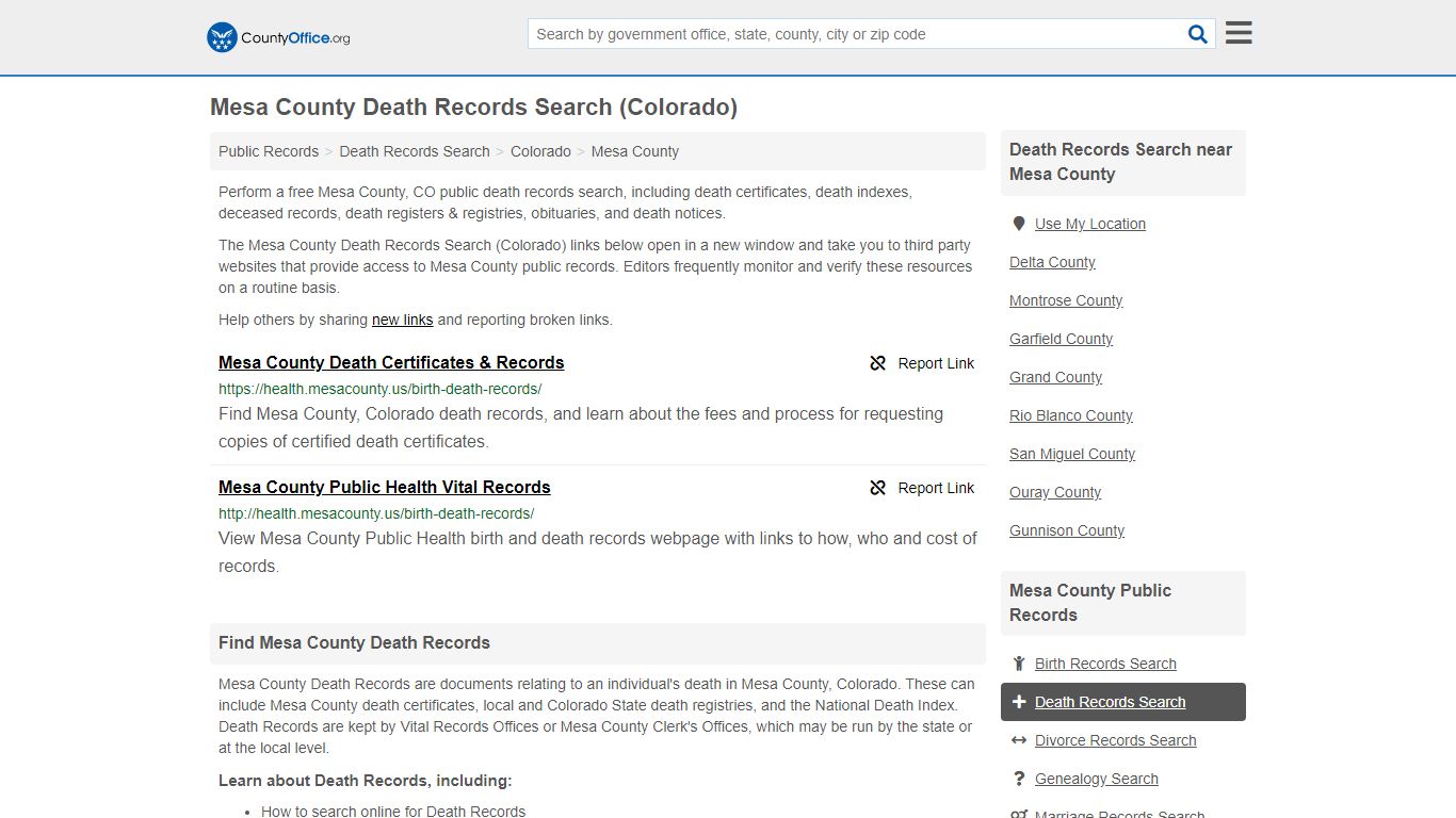 Death Records Search - Mesa County, CO (Death Certificates ...